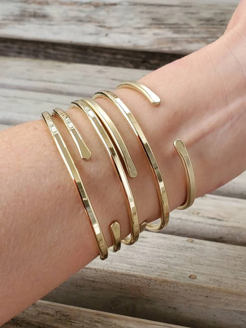 Stacked Flat Faced Jeweler's Brass Bangle Bracelets