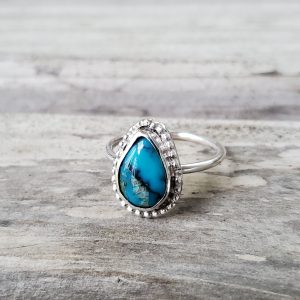 Teardrop Blue Turquoise Cabochon Sterling Silver Ring