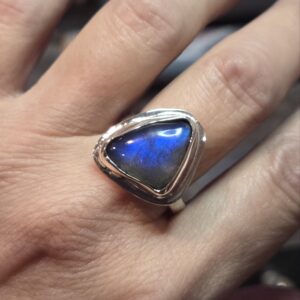 Triangle Labradorite Cabochon Sterling Silver Ring