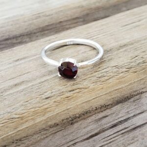 6mm Garnet Sterling Silver Ring