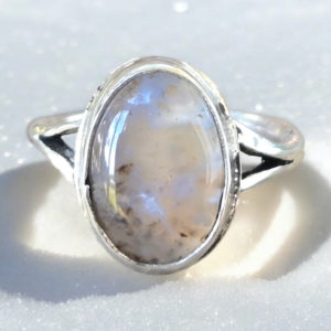 Oval Wintery Agate Cabochon Sterling Silver Ring