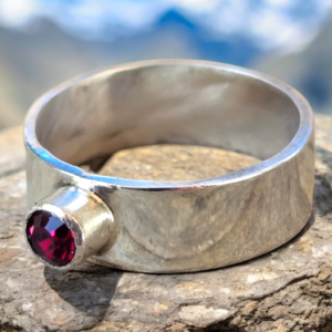 Wide Sterling Silver Garnet Ring