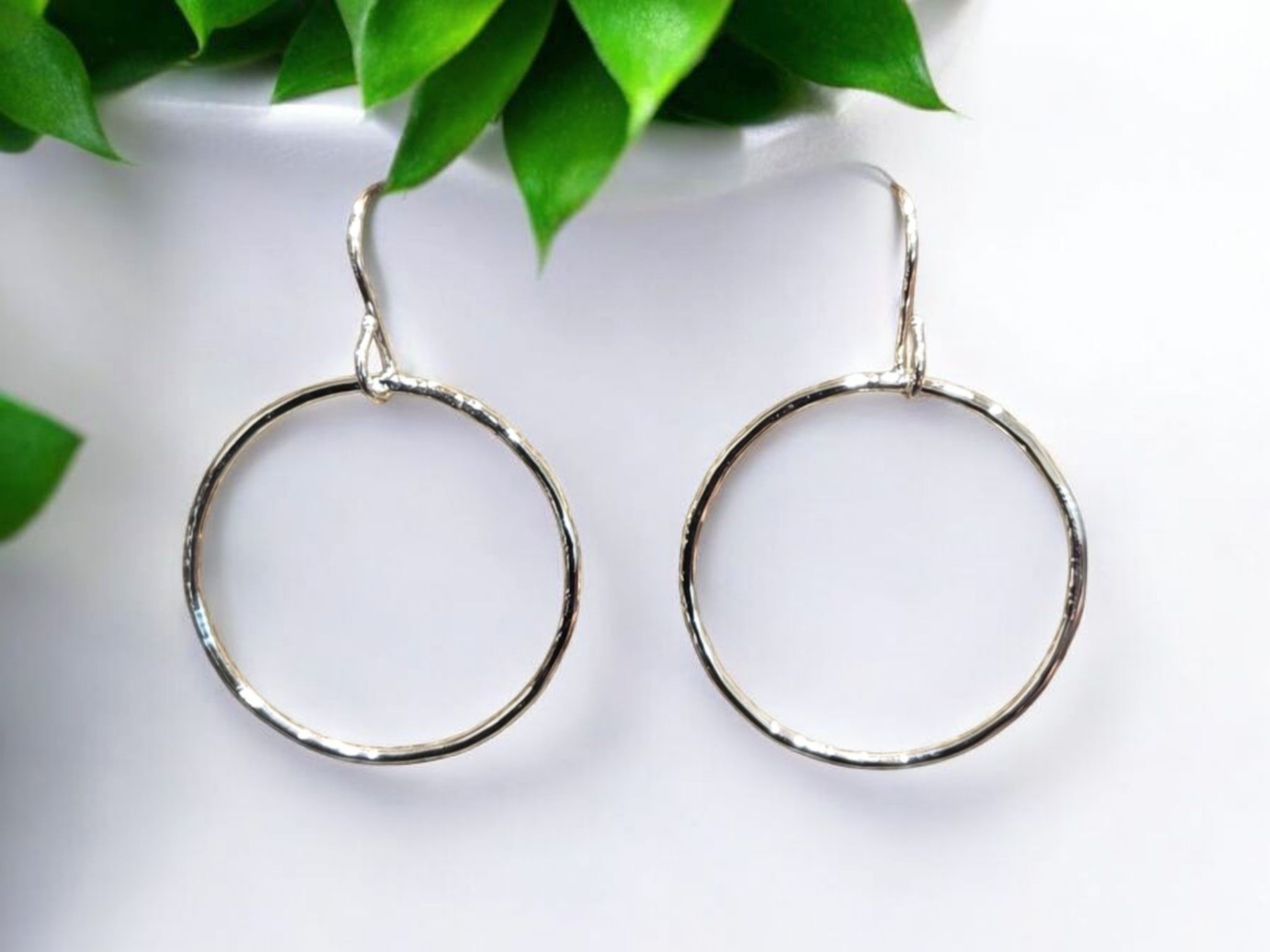 Slim Hammered Sterling Silver Hoops on French Wire Earrings