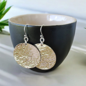 Hammered Sterling Silver Round Discs on French Wire Earrings