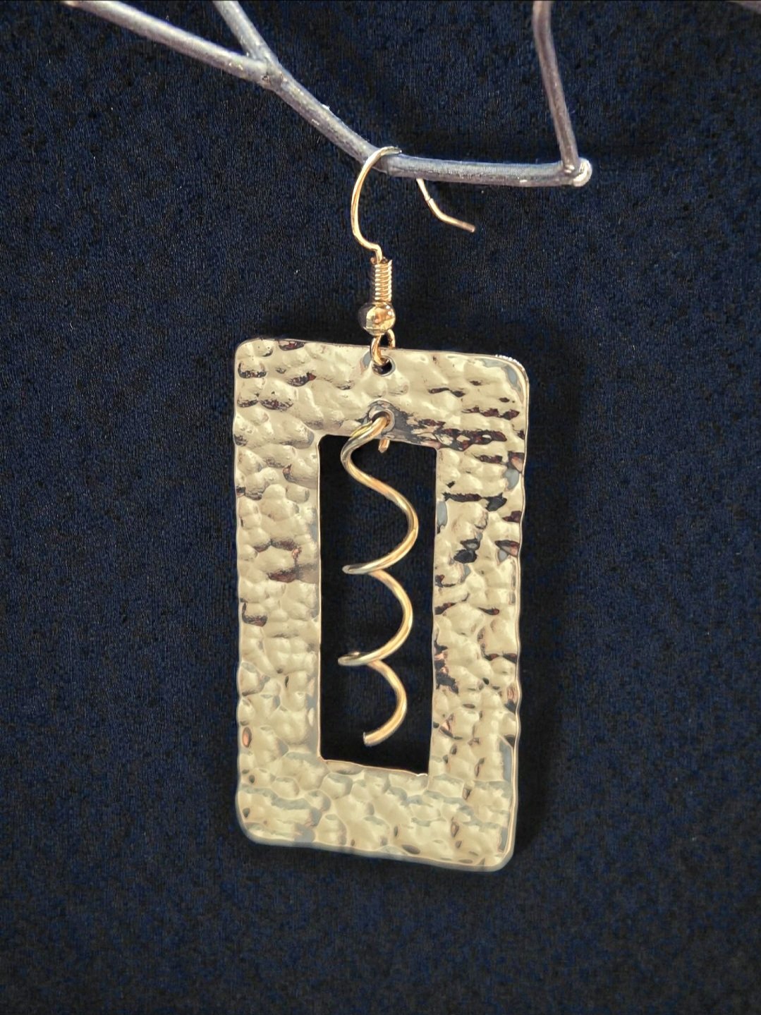 Hammered rectangle and spiral jeweler's brass on french wire earrings